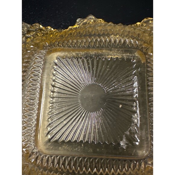 Antique EAPG Amber Daisy & Button Square Candy Nut Dish 6.75" Pressed Glass - Picture 7 of 8